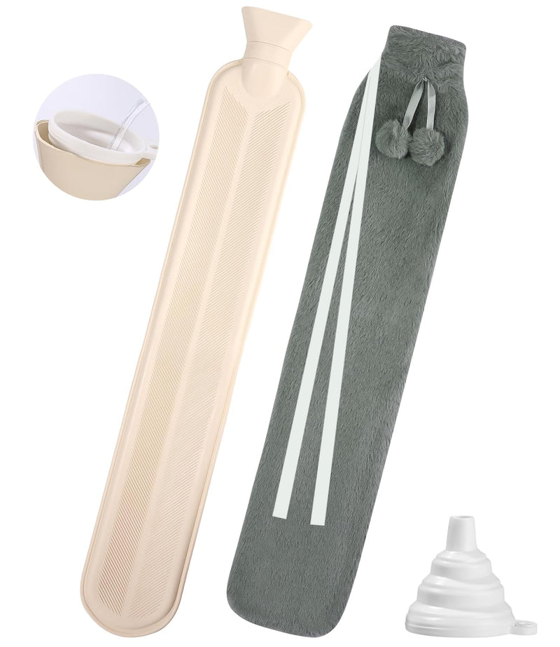 [Australia] - Xaosin hot water bottle long neck with cover 2L hot water bottle belt hose large neck hot water bottle XXL hot water bottle to tie around plush bed bottle hot water bottle for back neck shoulder abdomen gray 