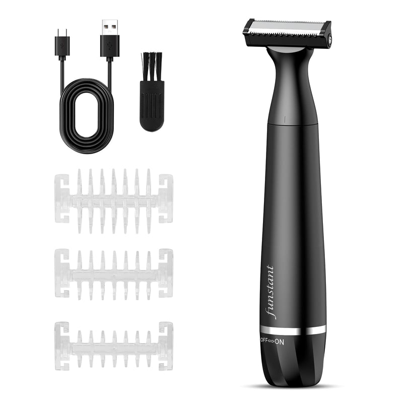 [Australia] - Body Shaver & Hair Trimmer for Men, Funstant Manscape for Body & Intimate Hair, Wet/Dry Water Resistant, Precision Electric Shaver, Bidirectional Blade, USB-C Balls Trimmer Dark Black 