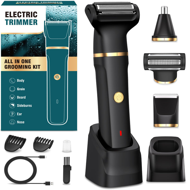 [Australia] - Men's intimate razor, 3-in-1 men's electric razor/nose hair trimmer, IPX7 wet-dry razor, 120 min. running time, men's razor intimate area for armpit, legs, chest, groin, nose, USB-C charging station 