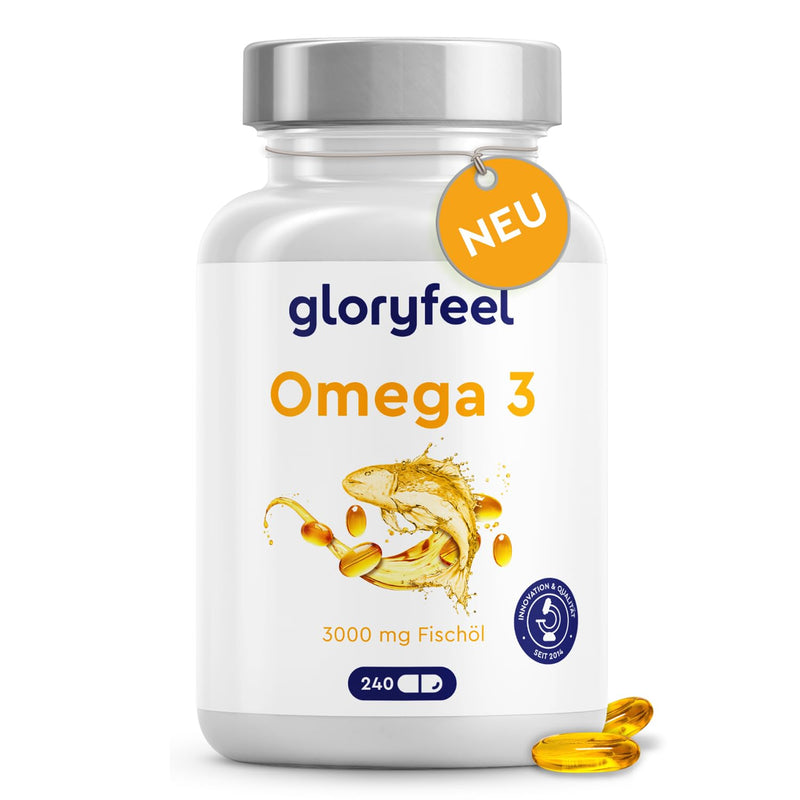 [Australia] - Omega 3 capsules, high dosage - 3000 mg fish oil (triglyceride form) - 240 capsules with vitamin E (antioxidant) to ideally supplement EPA & DHA - pure Omega3 fish oil - laboratory tested 