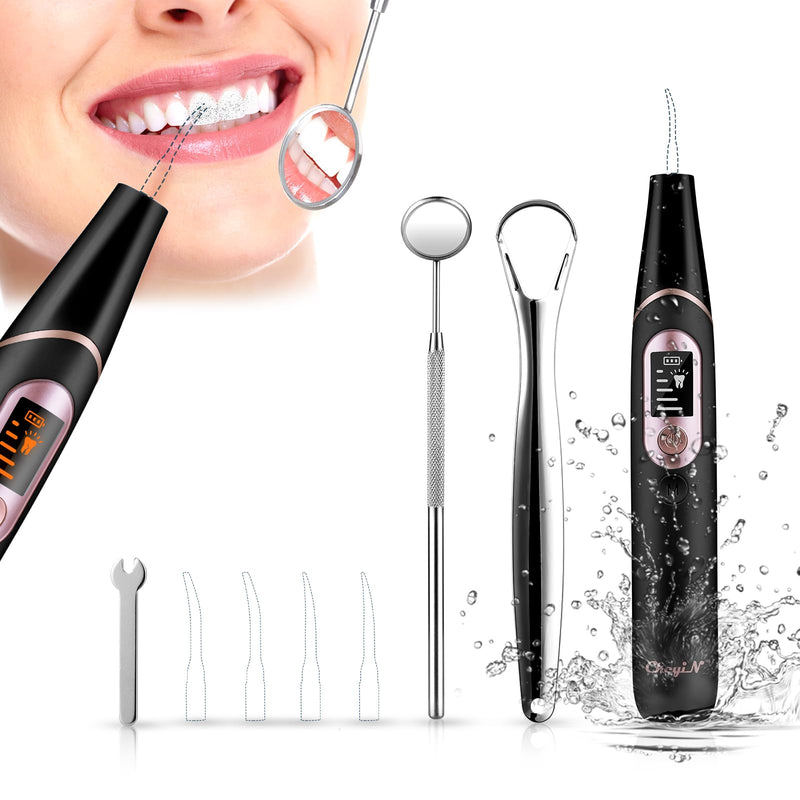 [Australia] - Tooth cleaning set, CkeyiN electric tooth cleaning set with LED light for dental care at home with 4 cleaning heads and 4 intensity modes for dental clean, waterproof and USB rechargeable black 