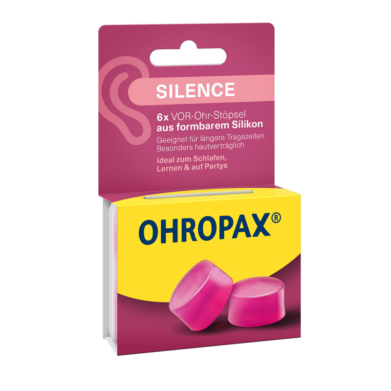 [Australia] - OHROPAX Silence earplugs - pink PRE-ear plugs made of moldable silicone - dermatologically tested - suitable for all ears - sound insulation value SNR 23 dB - for sleeping, learning and partying - 6 pieces 