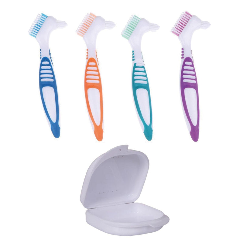 [Australia] - 4 pieces denture cleaning brushes, 1 piece braces case, double-sided denture brush, retainer descaling brush, denture toothbrush, portable cleaning brush, denture protection set 