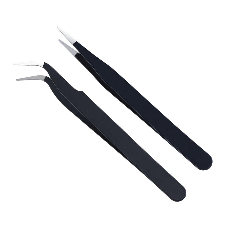 [Australia] - YPYMOD Tweezers Set of 2, Straight and Curved Tweezers, Nail Tweezers, Stainless Steel Eyebrow Tweezers for Facial Hair, Eyelashes, Eyebrows and Ingrown Hairs, with Leather Case (11.5cm*1cm) 
