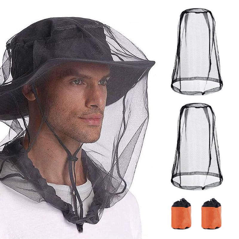 [Australia] - Mosquito Net Head, Pack of 2 Mosquito Head Net with Carry Bag, Head Net Face Mesh Head Cover, Mosquito Net Hat for Face Insect Protection Hat for Outdoor Fishing Beekeeping Camping (Black) 