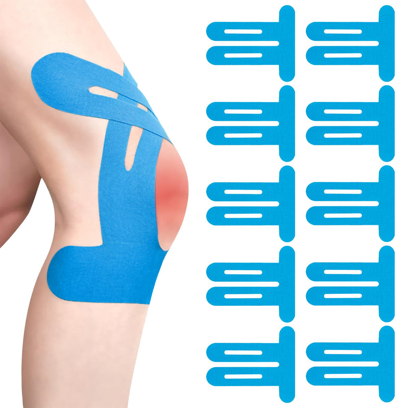[Australia] - Pack of 10 Blue PreCut Kinesio Tapes Knee, Kinesio Tapes Pre-Cut Knee, Kinesiology Tape, Without Shere, Waterproof & Elastic Physio Tape for Knee Pain (Blue) 
