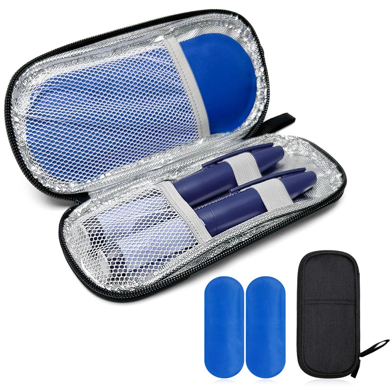[Australia] - Insulin cooler bag with 2 ice packs, diabetic medication bag, TSA diabetic bag for insulin pen, Epipen, insulin and other diabetes accessories, medication cool box when traveling (black) Black 
