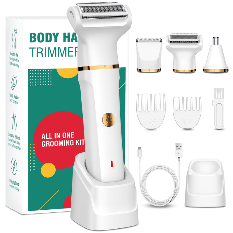 [Australia] - Women's razor, 3-in-1 intimate razor for women for legs, arms, armpits and bikini area, rechargeable with USB charging station, waterproof for wet and dry use, women's electric razor, white 