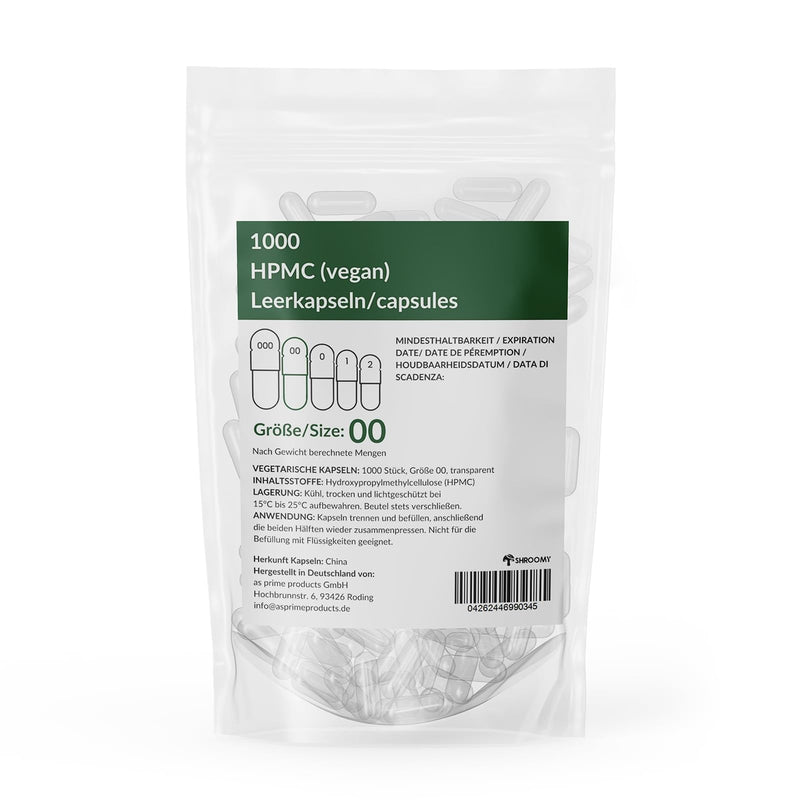 [Australia] - 1000 vegan capsules for filling - empty capsules size 00 - transparent - empty capsules - DE - SHROOMY 1000 pieces (pack of 1) 
