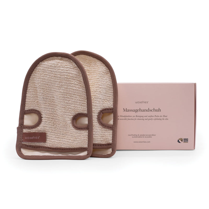 [Australia] - waschies massage gloves set of 2 - gentle, pore-deep body cleansing & peeling, all skin types, reusable, washable, skin-friendly massage with ramie peeling side, suitable for left/right-handed users 1 piece (pack of 2) 
