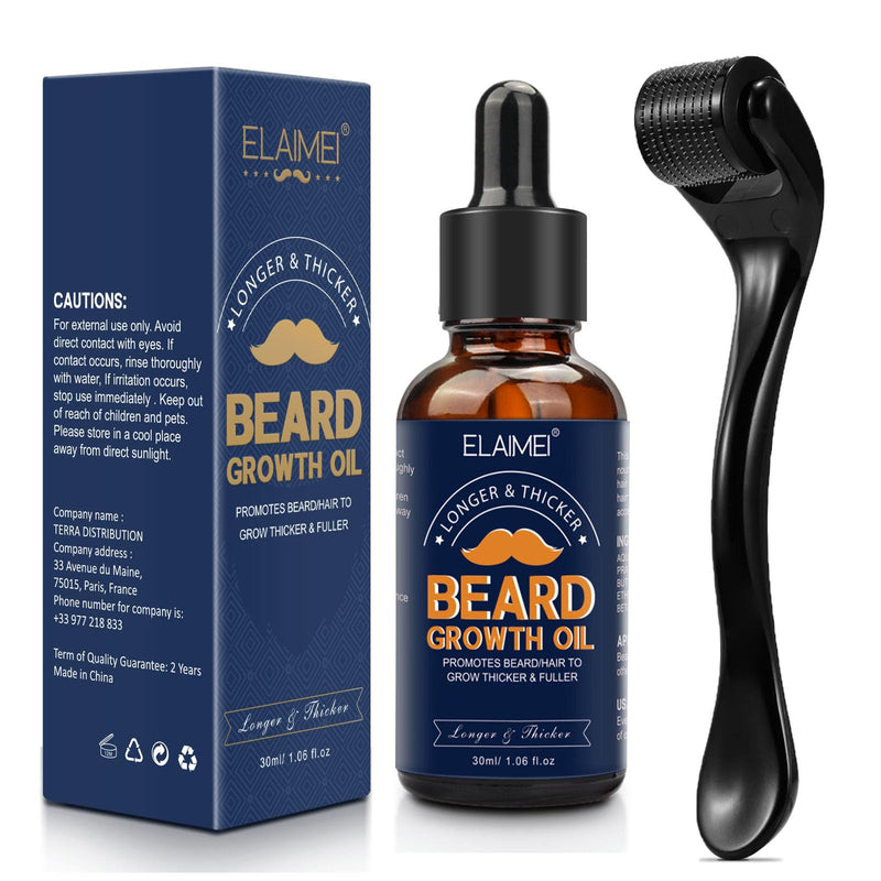 [Australia] - Beard growth set, beard growth kit with beard roller 0.25 mm, beard growth serum oil, beard growth kit, hair growth for men, thickening and strengthening for hair growth and beards 
