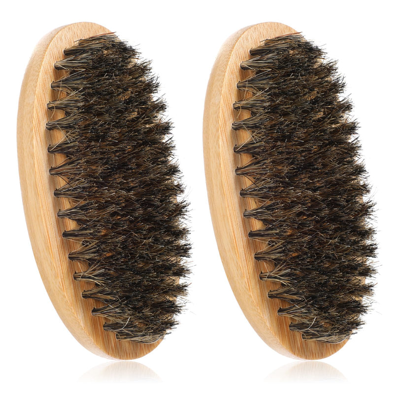 [Australia] - Pack of 2 Small Beard Brush Men Soft Beard Brush Made of Boar Bristles Mini Travel Beard Brush with Wooden Handle Pockets Beard Straightener Brush Beard Comb Men for Daily Beard Care 