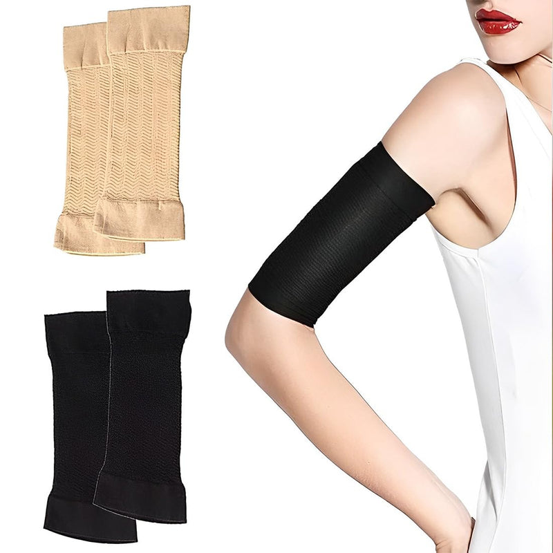 [Australia] - rmformer, 2 Pairs of Compression Arm Sleeves, Versatile Arm Catheter Cover Tape, Made of Breathable Design Fabric, for Blood Glucose Monitor and Tattoo Cover, Nude, Black, One Size 