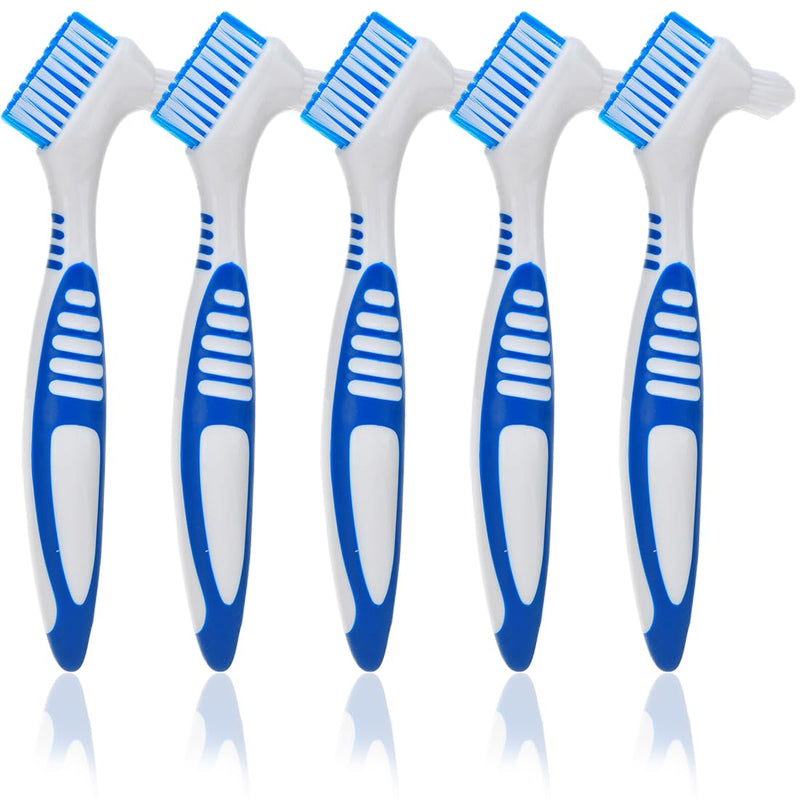 [Australia] - ZKGYUS Pack of 5 denture toothbrushes, portable denture cleaning brushes with moderate multi-layer bristles, double-sided brush for cleaning false teeth 