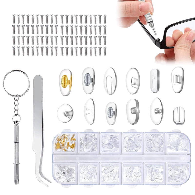 [Australia] - 60 pairs of glasses nose pads, glasses nose pads silicone 12 styles, 5 pairs of each style, non-slip nose pads for glasses. The set contains 80 screws, tweezers and small screwdrivers 