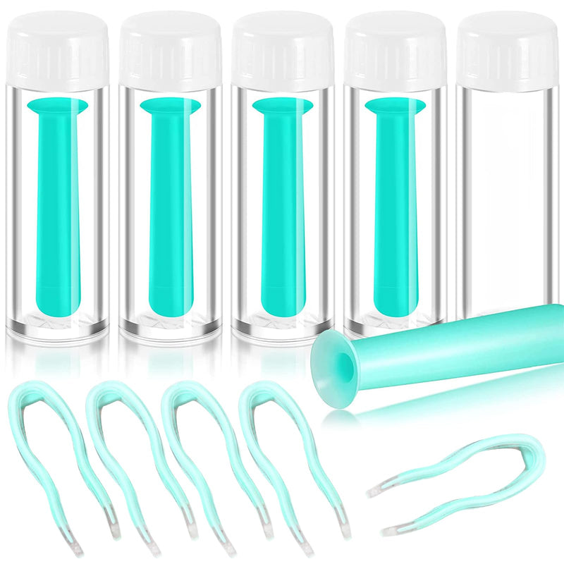 [Australia] - Hshenjhu Set of 5 Contact Lens Removers, Contact Lens Sucker with Storage Case, Green Contact Lens Removal with Tweezers, Contact Lens Remover, for Hard and Soft Contact Lenses Home Travel 