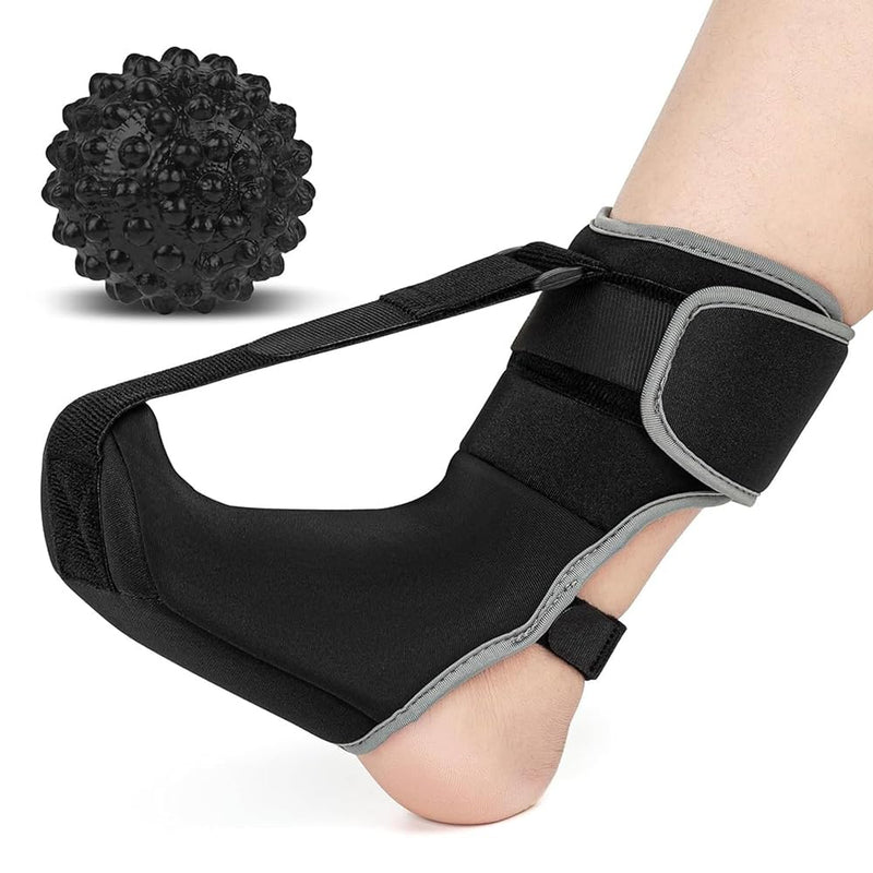 [Australia] - TOFBS Plantar Fasciitis Night Splint and Compression Socks with Massage Ball Set Adjustable Achilles Tendon Bandage for Plantar Fasciitis Pain Relief Black M 