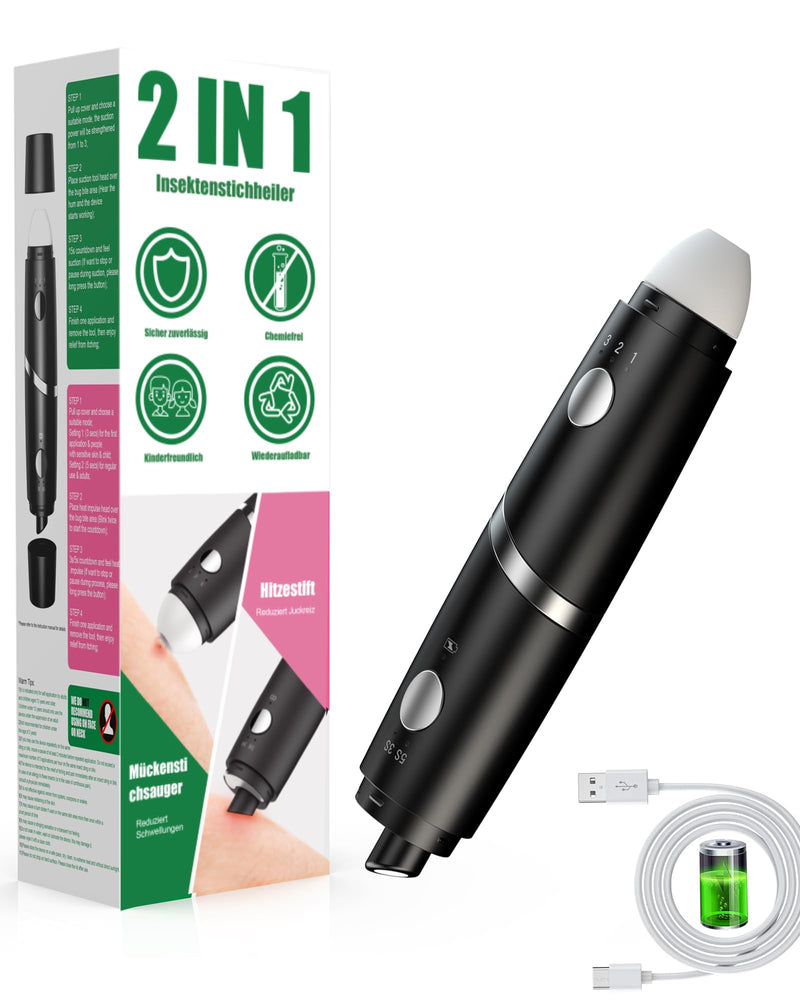 [Australia] - Insect bite healer, Stim-U-Dent mosquito bite heat pen 2 in 1 chemical-free rechargeable pen for quick relief from itching and swelling ebony 