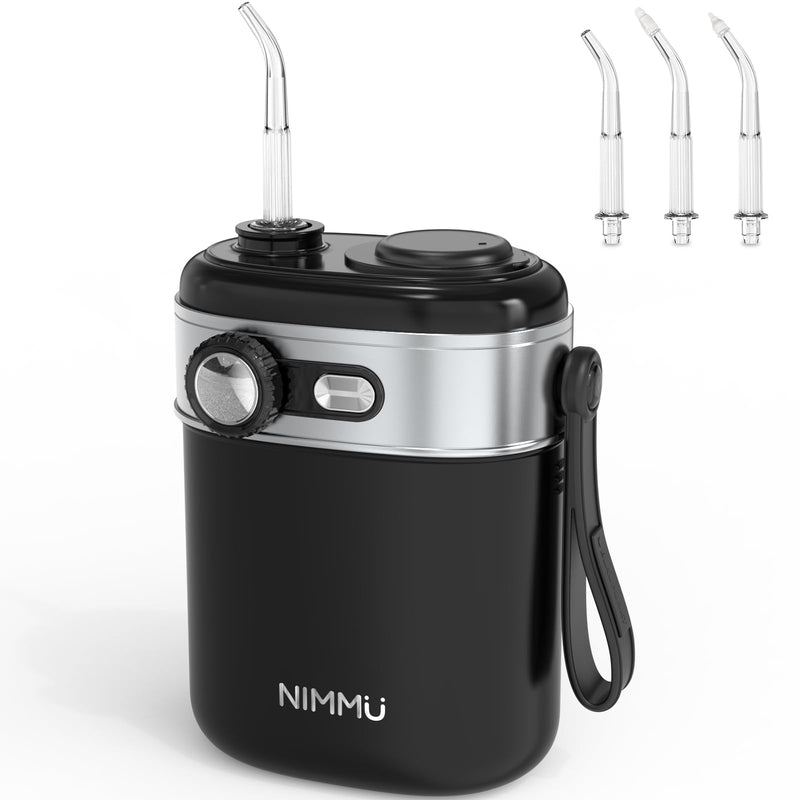 [Australia] - Travel Oral Irrigator Wireless, Mini Portable Water Flosser, Nimmu Oral Irrigator Small Travel Electric Tooth Cleaner Unlimited Gear Adjustment & 3 Nozzles, Electric Tooth Cleaning, 35 Day Running Time Black 