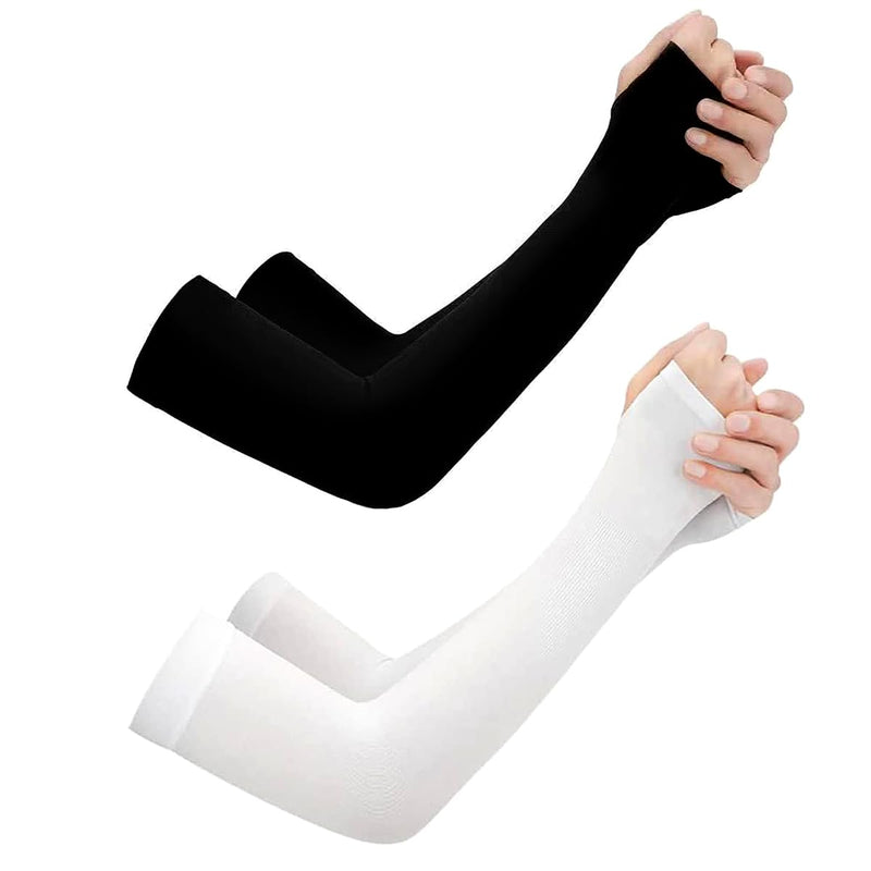 [Australia] - 2XK-NOV 2 pairs of unisize high-quality non-slip compression arm sleeves for men and women, UPF50+, gaming arm sleeves, volleyball arm guards thumb style black + white 