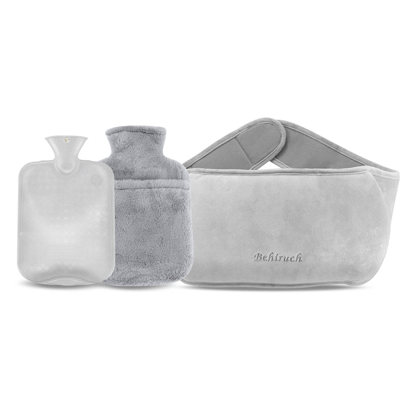 [Australia] - Behiruch Hot Water Bottle Belt, 1.2 L Hot Water Bottle with Cover and Soft Waist Cover, 3 in 1 Hot Water Bottle Belt Made of Rubber for Neck Shoulder Back Legs Waist Warming (Grey) 