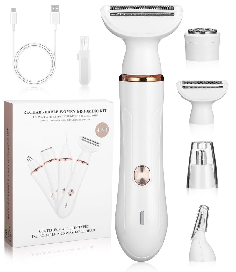 [Australia] - Bixury Shaver Women's 4-in-1 Intimate Razor for Women Nose Hair Trimmer Women's Shaver Women's Electric Eyebrow Shaver Wet and Dry Use Hair Trimmer for Face Nose Armpits Intimate Area 