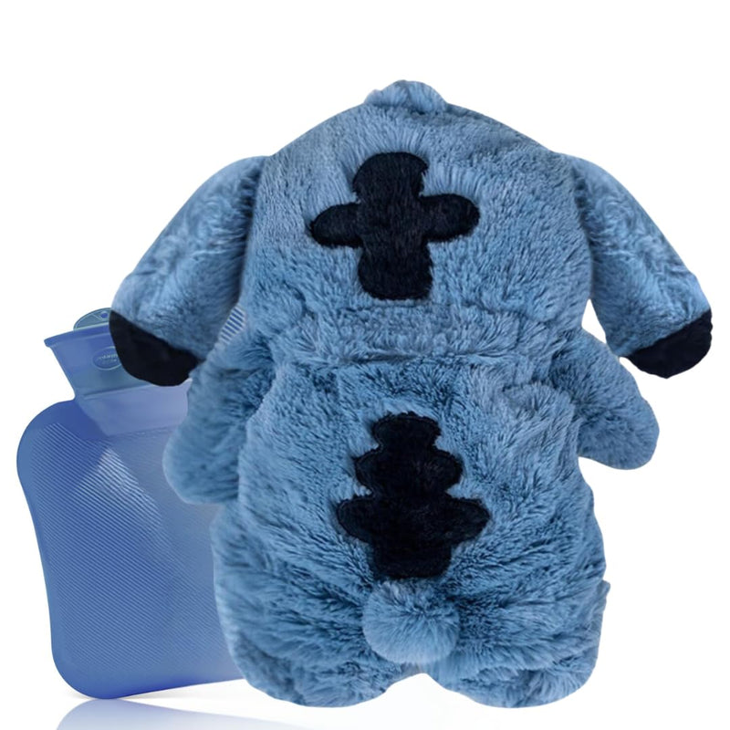 [Australia] - Fluffy Hot Water Bottle, Sti-tch Hot Water Bottle, Sti-tch Hot Water Bottle Cuddly Toy, Cartoon Hot Water Bottle for Kids, Hot Water Bag, Removable Inner Container, Hand Warmer for Kids & Adults (Blue) Blue 