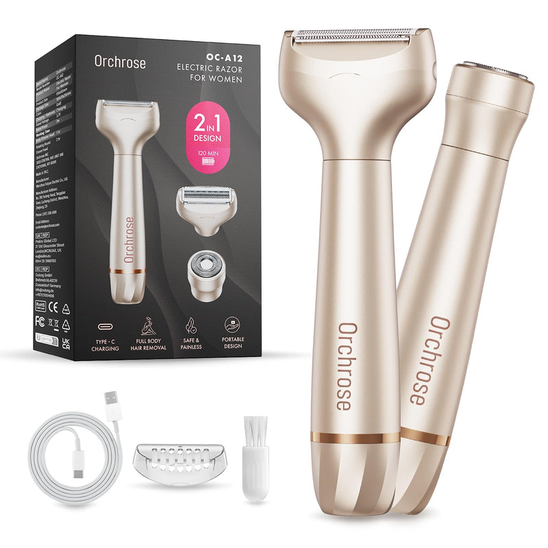 [Australia] - Women's Electric Shaver Rechargeable for the Body: Painless Hair Removal - Electric Shaver for Face Legs Armpits Bikini (Champagne Gold) Champagne Gold 
