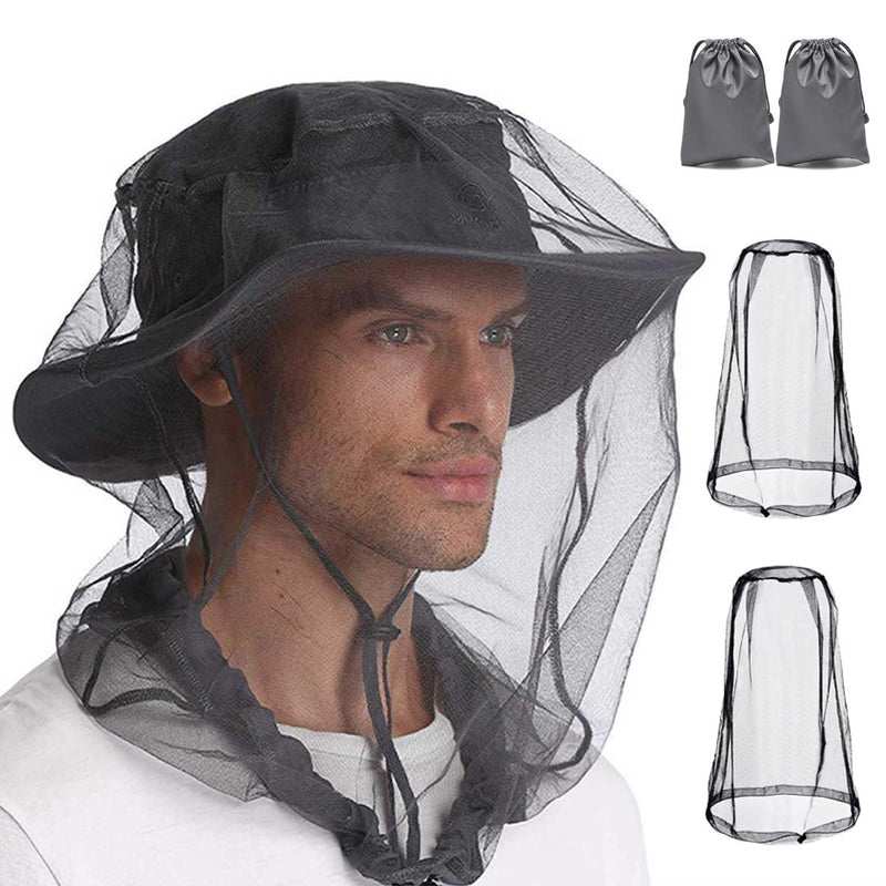 [Australia] - Pack of 2 mosquito net head for insects with carrying bag, head net face mesh head cover for outdoor, mosquito net hat for fishing, mosquito head net insect net for head, mosquito protection jungle 