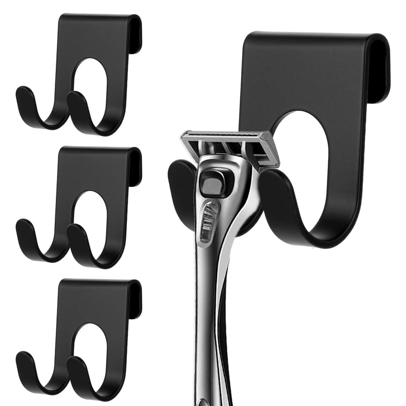 [Australia] - JJUNW Pack of 4 Razor Holder Shower, Razor Holder Shower No Drilling, Waterproof Self-Adhesive Bathroom Hooks for Bathroom Kitchen Organizer (Black) Black 