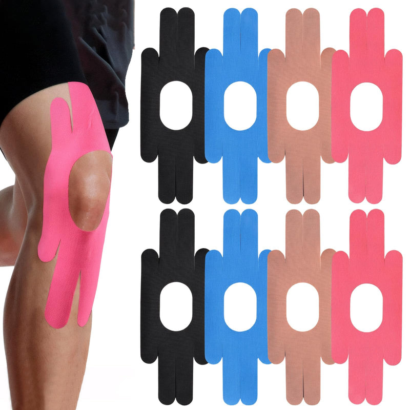 [Australia] - Pack of 8 knee tapes, kinesio tapes, pre-cut, knee tape, knee tape, sports knee tape, skin-friendly, waterproof for joints, support and muscle pain relief (multi-coloured). 