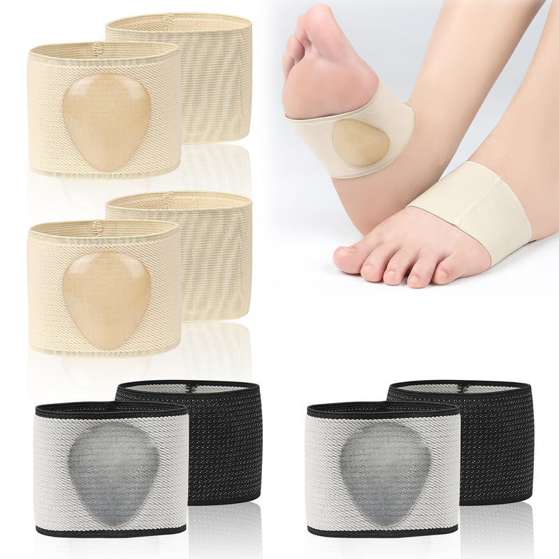 [Australia] - Soleeya 4 pairs of metatarsal foot bandages with gel for pain relief from flat feet, foot care for men and women, splayed foot bandage, correction of flat feet, arched feet, black + beige (L) L 