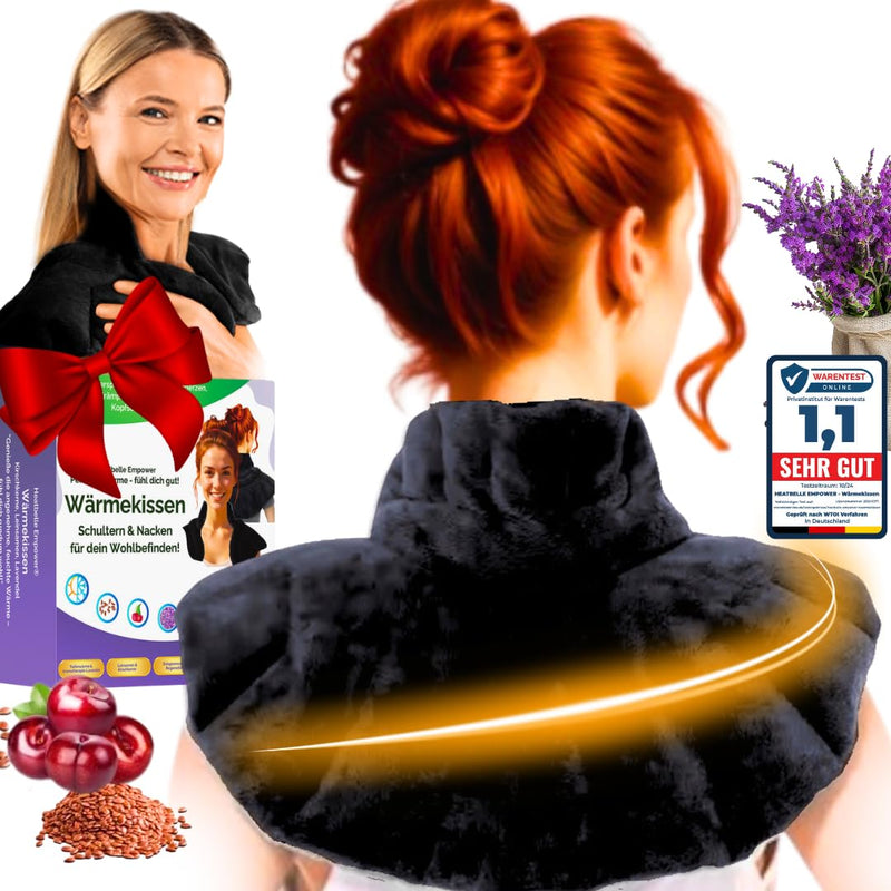 [Australia] - Heatbelle Empower® Cherry Stone Pillow for Neck and Shoulder - Grain Pillow for Microwave - Soothing Lavender Scent & Natural Warmth - Extra Large Coverage (Black) Black 