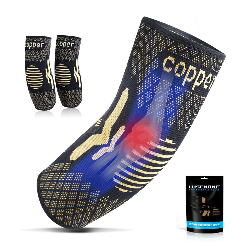 [Australia] - Lusenone Copper Elbow Bandage 2 Pieces - Compression Elbow Bandage for Men and Women - Tennis Elbow Bandage Elbow for Golfer's Elbow, Tendonitis, Sports, Arthritis, Elbow Support M 1 