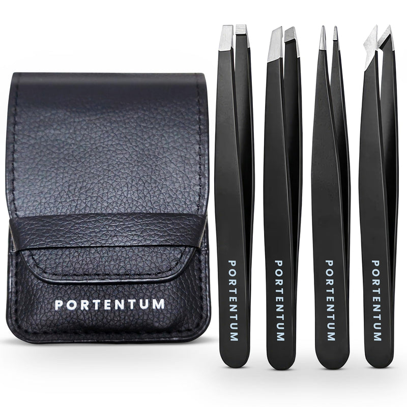 [Australia] - PORTENTUM Professional tweezers eyebrow plucking, precision, 4 tweezers set made of stainless steel for removing blackheads, ingrown hairs, eyelashes 