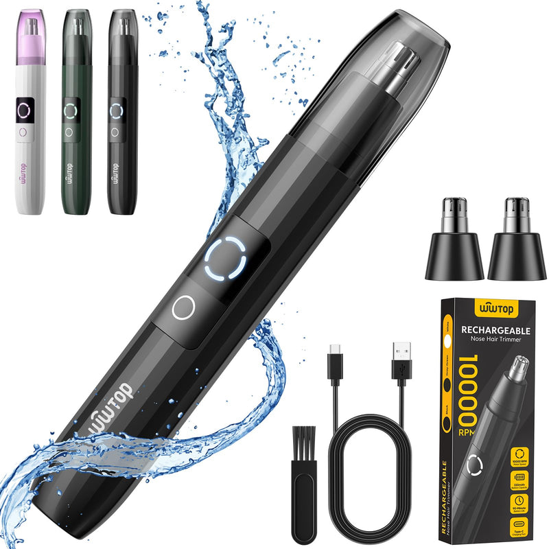 [Australia] - Nose Hair Trimmer Men, USB Rechargeable Nose Hair Trimmer Ear Hair Trimmer 2 in 1 Set, Professional Painless Nose Trimmer Facial Hair Trimmer for Men Women, 2 Replacement Heads (Black) Black 