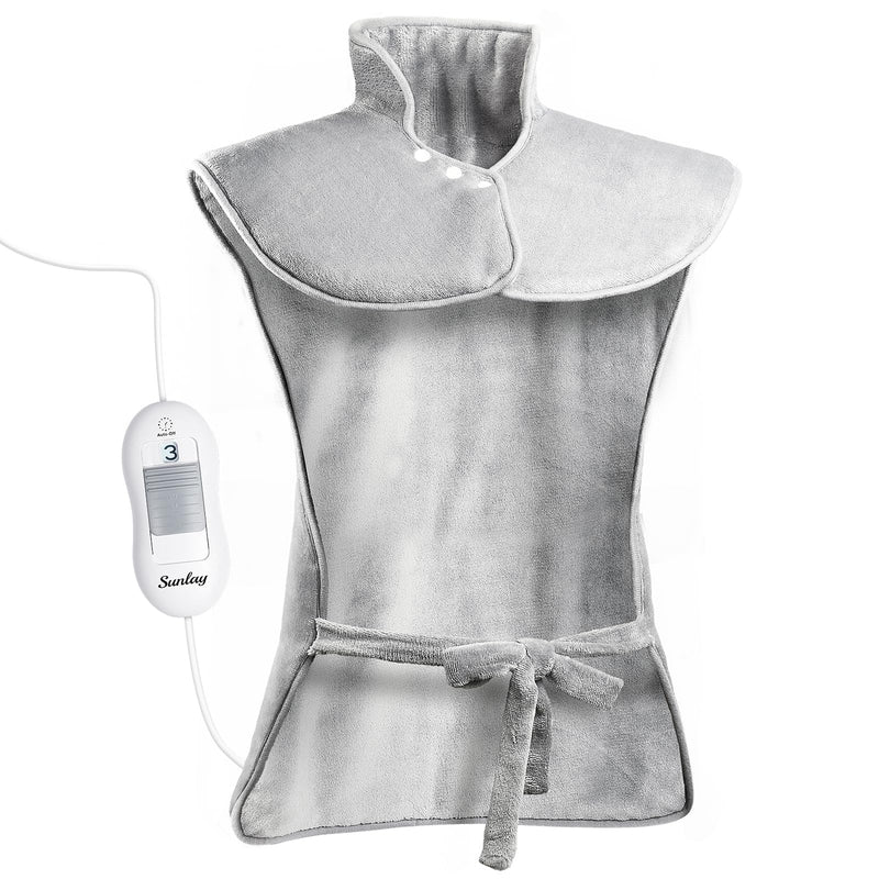 [Australia] - Heating pad for back, shoulder, neck, 60x100cm, heat pad with automatic switch-off, quick heating with waist strap, back warmer 6 heating levels & auto-OFF timer, flannel material, washable, gray 