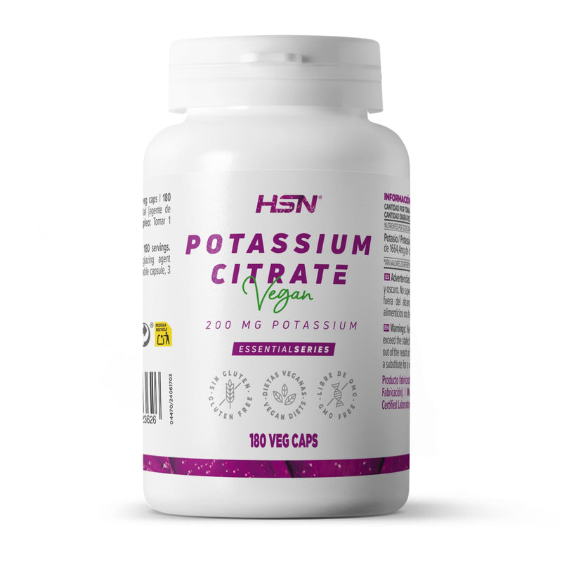 [Australia] - HSN Potassium Citrate 1664 mg (600 mg elemental potassium) per daily dose | 180 vegetable capsules | Potassium contributes to the normal functioning of the nervous system | Non-GMO, vegan, gluten-free 
