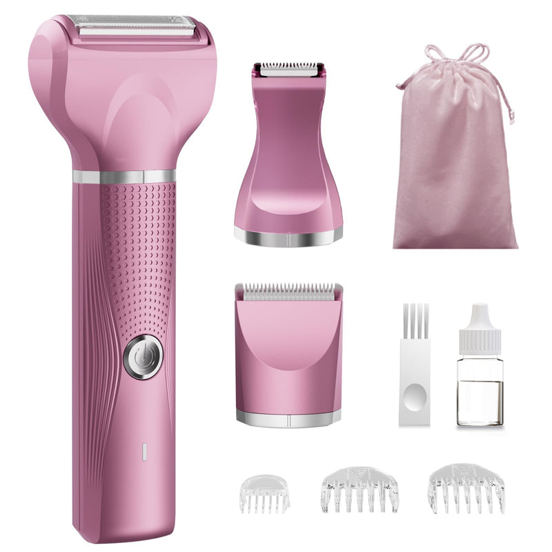 [Australia] - Unibono women's electric razor kit, 3-in-1 intimate razor for women, women's razor wet and dry razor trimmer for bikini area, armpits, legs, USB-C rechargeable with storage bag, pink 