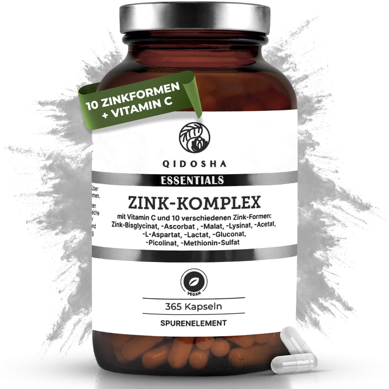 [Australia] - QIDOSHA® zinc complex, 365 capsules, 25 mg zinc from 10 different zinc forms plus vitamin C, vegan, German production, each batch laboratory tested 