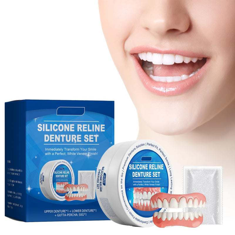[Australia] - Clip-on dentures, denture silicone reline kit, silicone reline denture set, denture set, silicone teeth, soft silicone reline denture set, for upper and lower jaw prostheses 