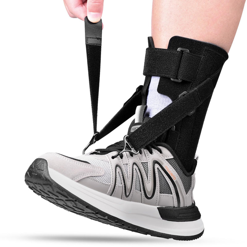[Australia] - iDonau Foot Lift Brace for Walking with Shoes, Adjustable Foot Lift Splint with 2 Metal Hooks, Ankle Support for Right & Left Black Black 