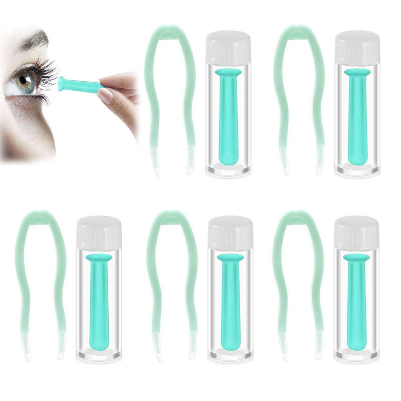 [Australia] - SHUOHONG Pack of 5 Contact Lens Insertion Aids, 5 Tweezers and 5 Storage Bottles, Contact Lens Sucker, Contact Lens Remover, Silicone Contact Lens Suction Cup for Soft Hard Lenses (Green) 