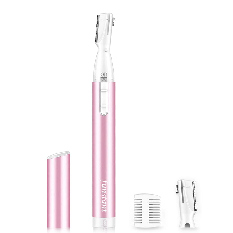 [Australia] - Funstant Precision Eyebrow Razor Battery Operated Eyebrow Trimmer for Face, Electric Facial Hair Trimmer for Women with Comb for Chin and Neck, No Pulling, Painless Pink Pink 