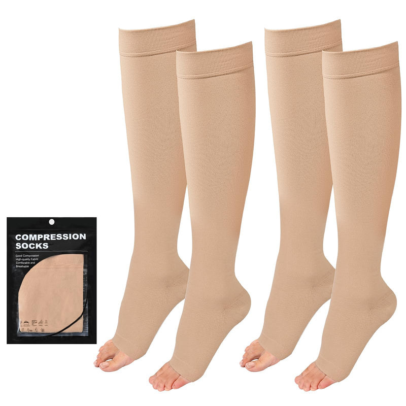 [Australia] - Evolyline 2 pairs of medical compression stockings for women and men 20-30 mmhg class 2, compression socks for thrombosis stockings for women in flight, support stockings for varicose veins, ankles, beige L 
