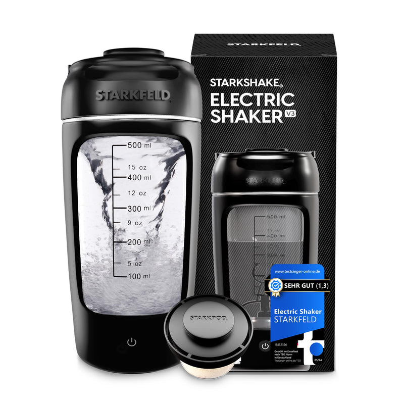 [Australia] - STARKSHAKE® V3 – Your last shaker! | Clump-free protein shakes thanks to 7000 RPM | USB-C fast charging | 60+ shakes per load with STARKPOD 60 G Protein always with you | Electric Protein Mixer (Black) Black 