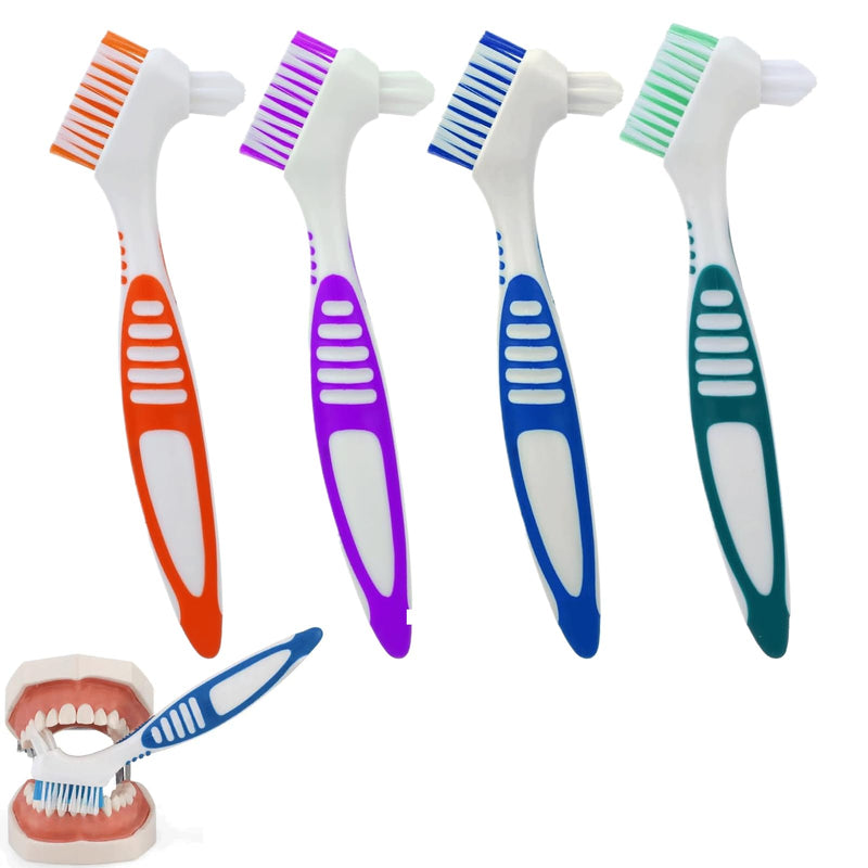 [Australia] - Pack of 4 denture toothbrushes, portable denture cleaning brushes, double-sided denture cleaning brushes, toothbrush for braces, toothbrush with multi-layers for denture care (4 colors) 