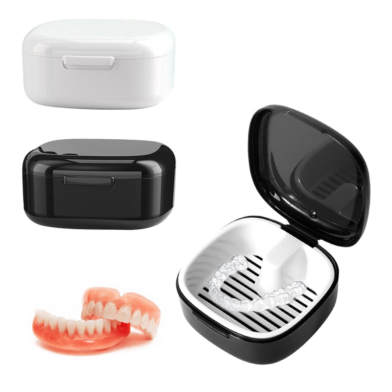 [Australia] - GUTERTOP Pack of 2 dentures box, denture box, denture box with sieve, portable braces box for storing dentures, dentures, pacifiers, braces (black, white). 