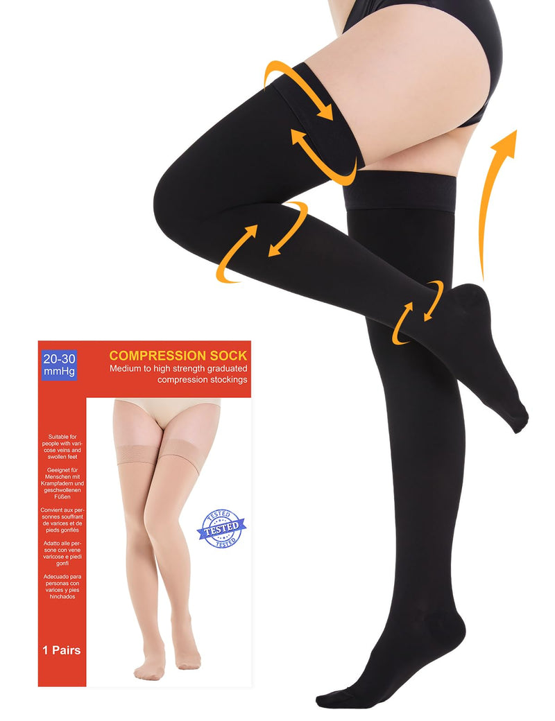 [Australia] - 20-30 mmHg Medical Compression Stockings Women & Men Class 2, Closed Toe Long Support Stockings Thrombosis Stockings with Silicone Band for Varicose Veins Edema Flight S Black 
