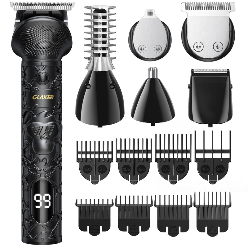 [Australia] - GLAKER 6 IN 1 Beard Trimmer Men's Set, Hair Clipper Professional Hair Trimmer Razor Nose Hair Trimmer Body Shaver with a Running Time of 150 Minutes USB-C Rechargeable (Black) Black 